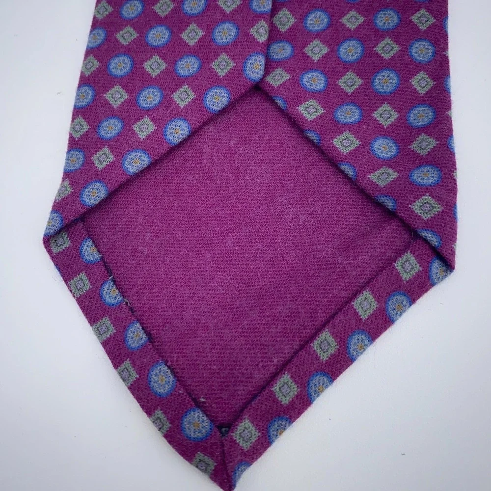 Eton‎ Tie Mens One Size Purple Patterned Wool Classic Luxury Necktie Italy Made